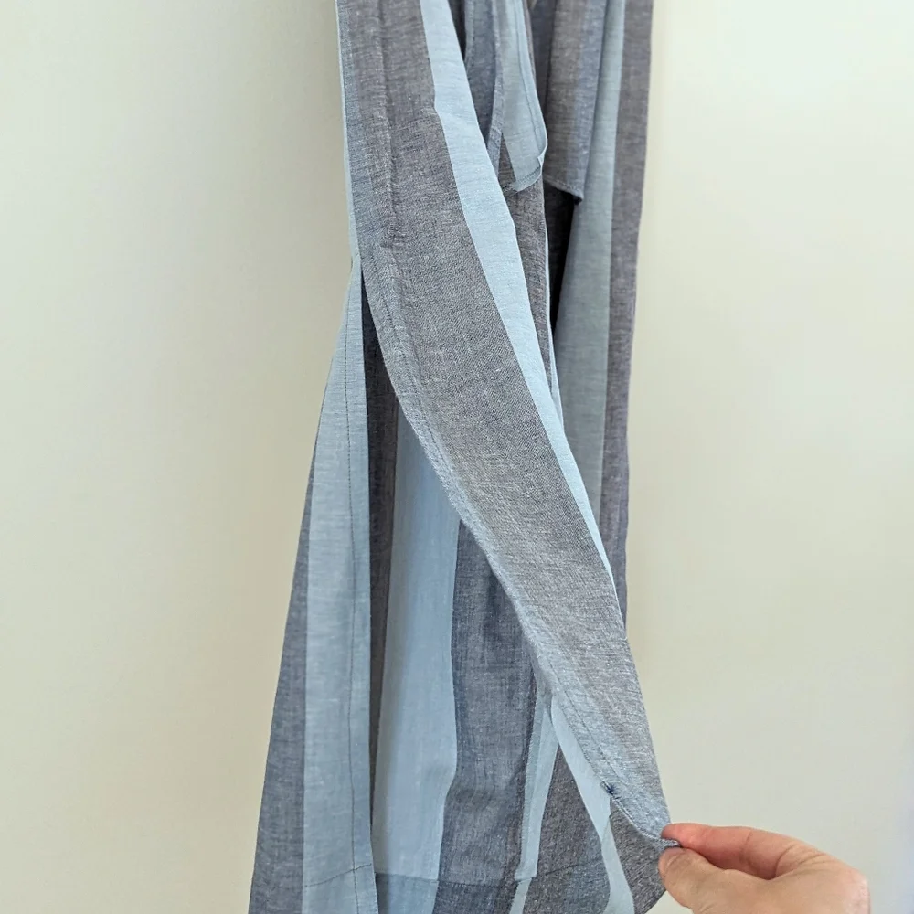 Venus Blue Stripe Wide Leg Light Airy Cotton Blend Pants, Tie Front Detail, 8 - Picture 4 of 7